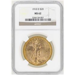 1910-D $20 St. Gaudens Double Eagle Gold Coin NGC MS62
