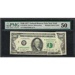 1977 $100 Federal Reserve Note ERROR Multiple Gutter Folds PMG About Uncirculate