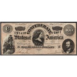 1864 $100 Confederate States of America Note