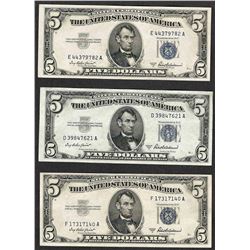 Lot of (3) 1953A $5 Silver Certificate Notes