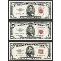 Lot of (3) 1953 $5 Legal Tender Notes