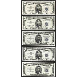 Lot of (5) 1953 $5 Silver Certificate Notes