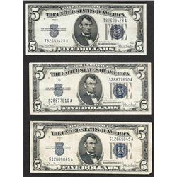 Lot of (3) 1934D $5 Silver Certificate Notes