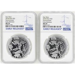 Lot of (2) 2018 Niue $2 Star Wars Stormtrooper Silver Coins NGC MS70 Early Relea