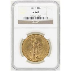 1922 $20 St. Gaudens Double Eagle Gold Coin NGC MS62