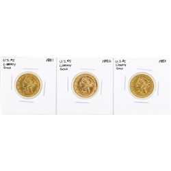Lot of 1881-1883 $5 Liberty Head Half Eagle Gold Coins
