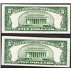 Image 2 : Lot of (2) 1953 $5 Silver Certificate Notes