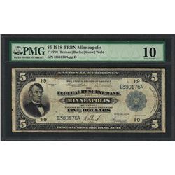 1918 $5 Federal Reserve Bank Note Minneapolis Fr.799 PMG Very Good 10