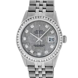 Rolex Mens Stainless Steel Meteorite Princess Cut Diamond Datejust Wristwatch