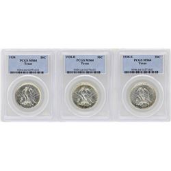 1938-P/D/S Texas Commemorative Half Dollar Coins PCGS MS64
