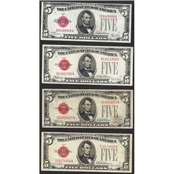 Lot of (4) 1928 $5 Legal Tender Notes
