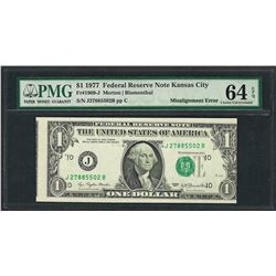 1977 $1 Federal Reserve Note ERROR Misalignment PMG Choice Uncirculated 64EPQ