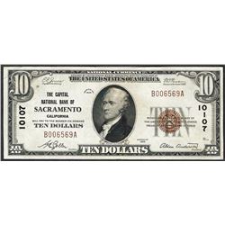 1929 $10 The Capital National Bank of Sacramento Currency Note CH# 10107