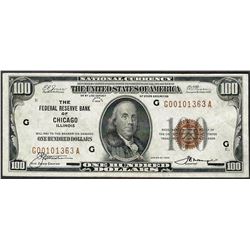 1929 $100 Federal Reserve Bank of Chicago Note