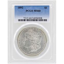 1892 $1 Morgan Silver Dollar Coin PCGS MS60