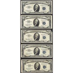 Lot of (5) 1953 $10 Silver Certificate Notes