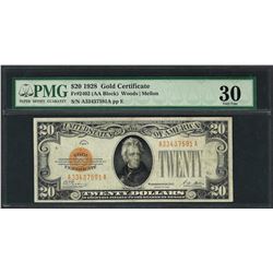 1928 $20 Gold Certificate Note Fr.2402 PMG Very Fine 30