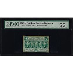 1862 First Issue 50 Cent Fractional Currency Note PMG About Uncirculated 55