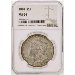 1898 $1 Morgan Silver Dollar Coin NGC MS64