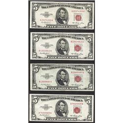 Lot of (4) 1953 $5 Legal Tender Notes
