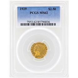 1929 $2 1/2 Indian Head Quarter Eagle Gold Coin PCGS MS61