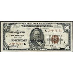 1929 $50 Federal Reserve Bank of San Francisco Note
