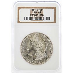 1881-S $1 Morgan Silver Dollar Coin NGC MS65