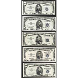 Lot of (5) 1953 $5 Silver Certificate Notes