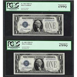 (2) Consecutive 1928A $1 Funnyback Silver Certificate Notes PCGS Superb Gem New