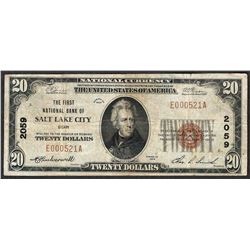 1929 $20 Salt Lake City Utah National Currency Note CH# 2059