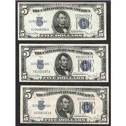 Lot of (3) 1934D $5 Silver Certificate Notes