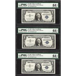 Lot of (3) Consecutive 1957 $1 Silver Certificate Notes PMG Choice Uncirculated