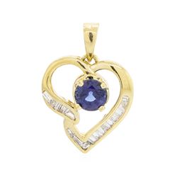 18KT Yellow Gold 0.58 ctw Sapphire and Diamond Heart Pendant