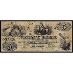 1855 $5 The Valley Bank of Maryland Obsolete Note