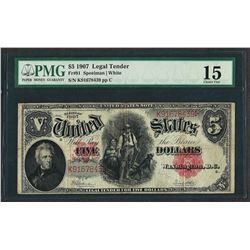 1907 $5 Woodchopper Legal Tender Note Fr.91 PMG Choice Fine 15