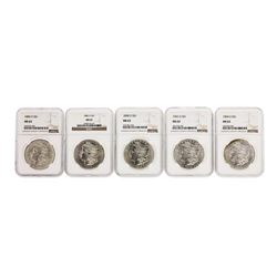 Lot of (5) Assorted $1 Morgan Silver Dollar Coins NGC MS63