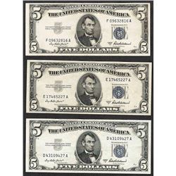 Lot of (3) 1953A $5 Silver Certificate Notes