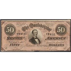 1864 $50 Confederate States of America Note