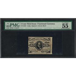 March 3, 1863 Third Issue 5 Cent Fractional Currency Note PMG About Uncirculated