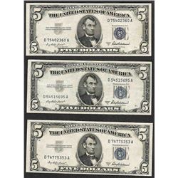 Lot of (3) 1953A $5 Silver Certificate Notes
