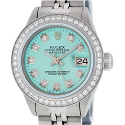 Rolex Ladies Stainless Steel Ice Blue Diamond Datejust Wristwatch