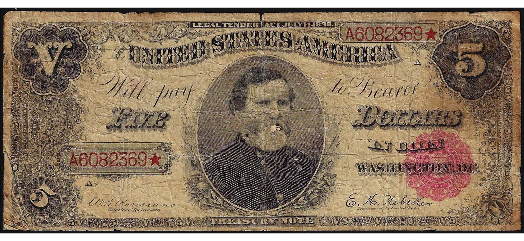 1890 $5 Treasury Note