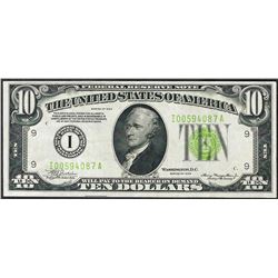 1934 $10 Federal Reserve Note Light Green Seal