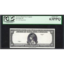 1929 American Bank Note Company Test Note 10 Units PCGS Choice New 63PPQ