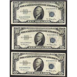 Lot of (3) 1953 $10 Silver Certificate Notes
