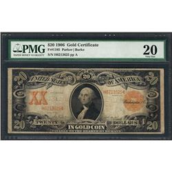 1906 $20 Gold Certificate Note Fr.1185 PMG Very Fine 20