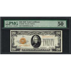 1928 $20 Gold Certificate Note Fr.2402 PMG About Uncirculated 50EPQ