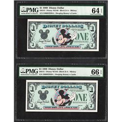 Lot of (2) Consecutive 1989 $1 Disney Dollars Notes PMG Choice Uncirculated 64EP