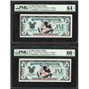 Image 1 : Lot of (2) Consecutive 1989 $1 Disney Dollars Notes PMG Choice Uncirculated 64EP
