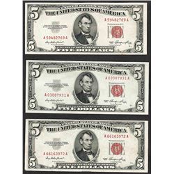 Lot of (3) 1953 $5 Legal Tender Notes